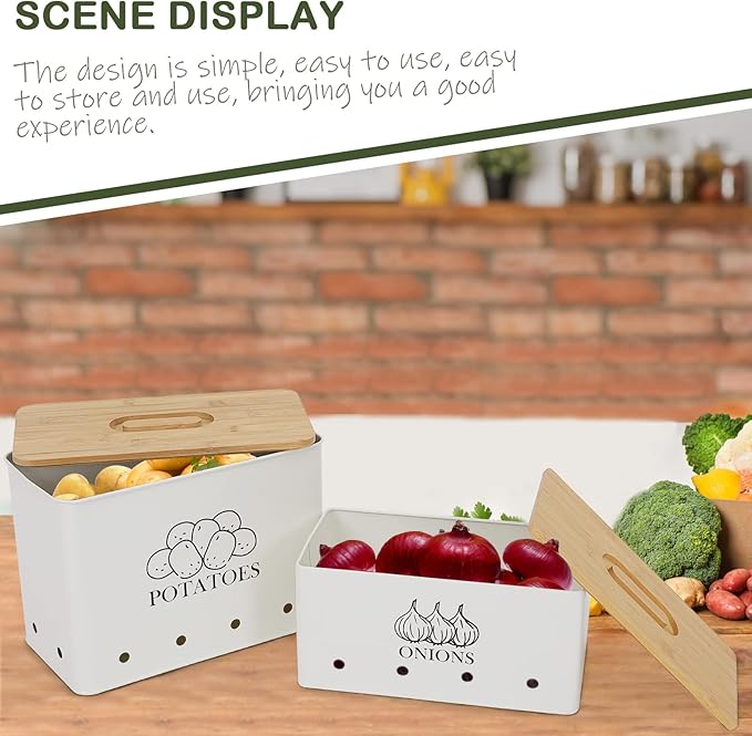 Potato Onion Kitchen Storage Canisters,Storage Bin For Kitchen 2 Pack Set,potatoe, Potato Storage Box,storage And Long Shelf Life With Aerating Tin Storage Holes-white