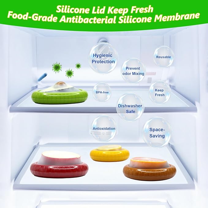Avocado Saver and Onion Holder -Set of 4 Reusable Fruit and Veggie Savers for Fridge - BPA-Free, Prevent Flavor Mixing, Keep Fresh (Green, Brown, Red And Yellow)