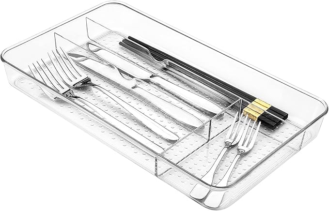 Lonian Cutlery Tray, No-Slip Drawers Organizer for Utensils Storage and Organising in Kitchen, Cosmetic Tray for Dressing Table Makeup Storage Organiser in Bedroom and Living Room