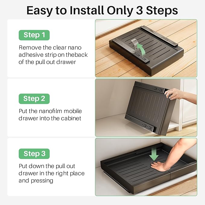 Pots and Pans Organizer Under Cabinet, Expandable(11.7"-19.7") Pull out Cabinet Organizer, Heavy Duty Adjustable Rack Inside Cabinet Fixed with Adhesive Film, Roll out Shelf Storage for Kitchen Pantry
