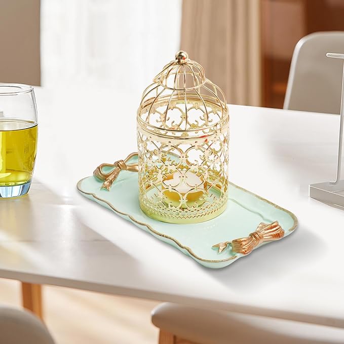 Vintage Decorative Tray Jewelry Tray Towel Tray Storage Tray Rings Necklace Bracelets Earrings Trays Cosmetics Jewelry Organizer Retro Design Bow Decor Resin Plate Coquette Room Decor (Green)