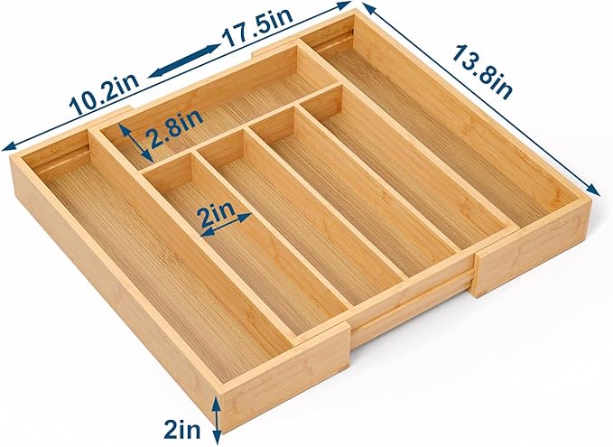 Expandable Kitchen Drawer Organizer,Bamboo Silverware Organizer for Utensils,Adjustable Flatware Tray (13.77 * 10.23~16.53 * 1.96)