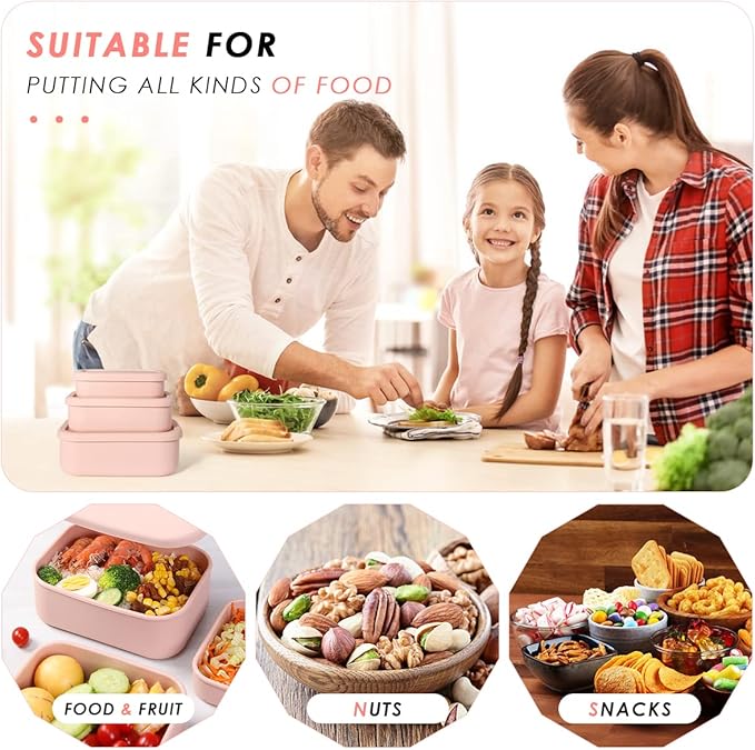 Silicone Food Storage Containers, Set of 3 Rectangular BPA-Free Silicone Lunch Box Containers with Lids, Airtight, Leak-Proof, Freezer, Microwave & Dishwasher Safe (10.2oz, 23.6oz, 44oz)