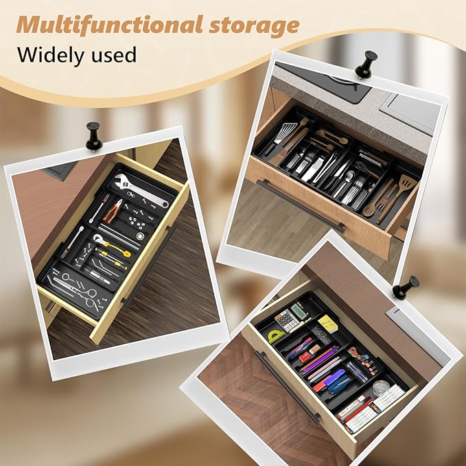 Large Silverware Drawer Organizer-Expandable From 22 to 36in-BPA Free Plastic Utensil Tray for Kitchen-Adjustable Flatware and Cutlery Holder for Spoons Forks Knives