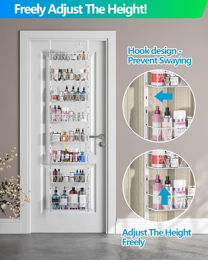 Over The Door Pantry Organizer, Kitchen Organizers and Storage - 8-Tier Pantry Organizers and Storage, Over The Door Organizer for Laundry Bathroom Organization, Spice Racks for Pantry