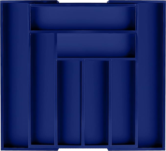 Utopia Kitchen Bamboo Silverware Drawer Organizer, Expandable Utensil Holder, 6-8 Slots, Blue