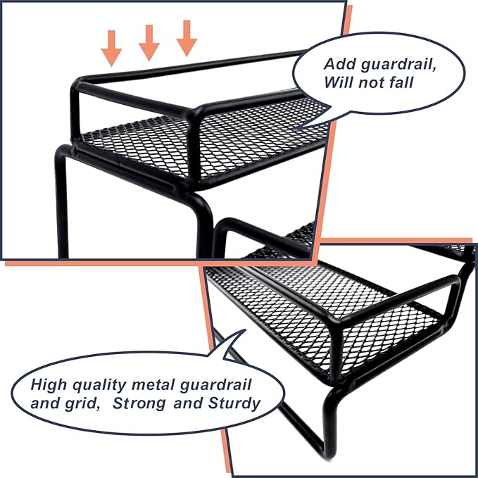 Spice Rack Organizer for Cabinet, 3 Tier Widen Seasoning Organizer, Expandable Shelf,Step Storage Holder, Kitchen Cabinet Countertop,with Protection Railing, Metal (Black,3 Tier)
