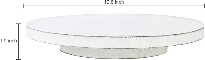 MyGift 12.8 Inch Round Vintage White Wood Lazy Susan Spinning Turntable Tray, Rotating Wooden Countertop Spice Rack, Kitchen Cabinet Organizer Home Decor