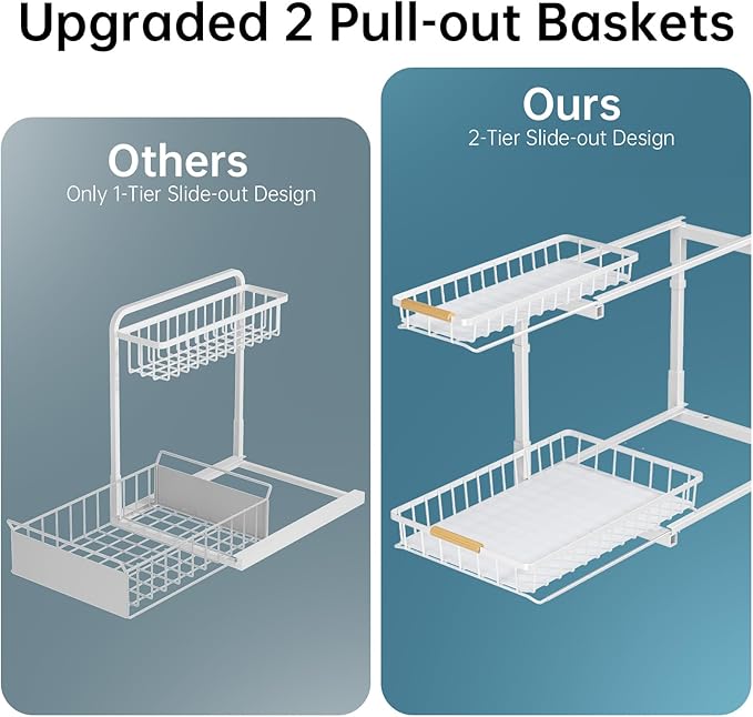 Delamu 2 Pack Under Sink Organizer and Storage, 2 Tier Pull Out Cabinet Organizer, Slide Out Under Sink Storage Shelf, Undersink Organizers Shelves for Kitchen Bathroom Pantry Organization