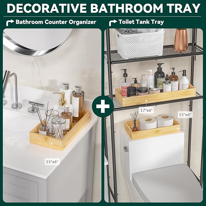 Bamboo Drawer Organizer for Kitchen & Bath, Extra Large Silverware & Toiletries Organizer, Stackable Utensil & Toilet Paper Basket (2 Pcs, Bamboo, 17 x 6 x 2 Inch)