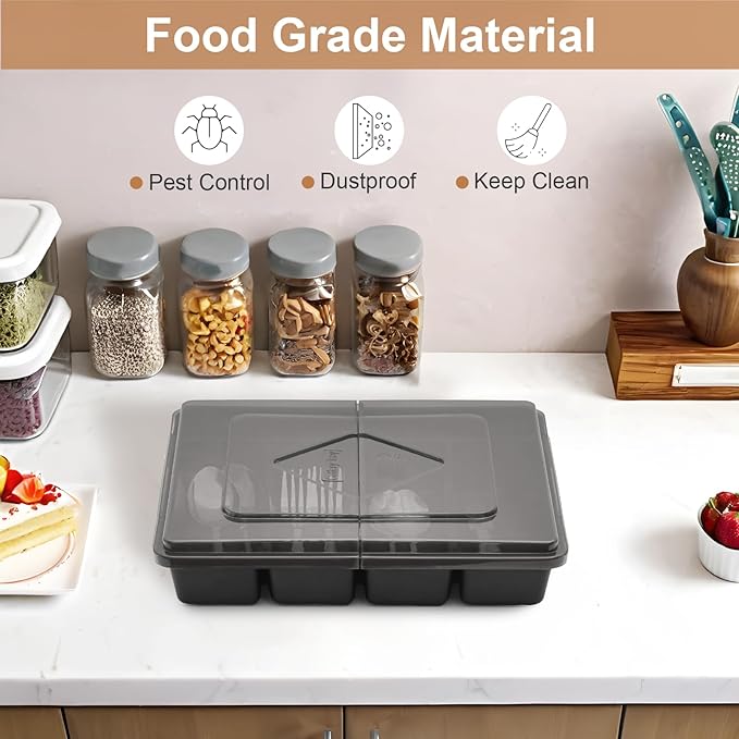 Silverware Organizer with Lid, Utensil Holder for Kitchen Drawer Countertop Plastic Flatware Tray 5 Compartments
