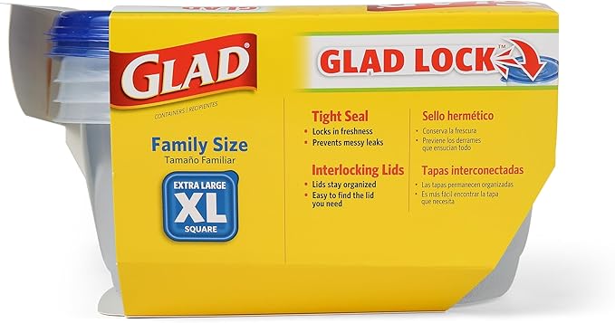 GladWare Family Size Food Storage Containers, XL | Large Square Food Storage, Containers Hold up to 104 Ounces of Food, Large Set 3 Count Food Containers | Plastic Food Container