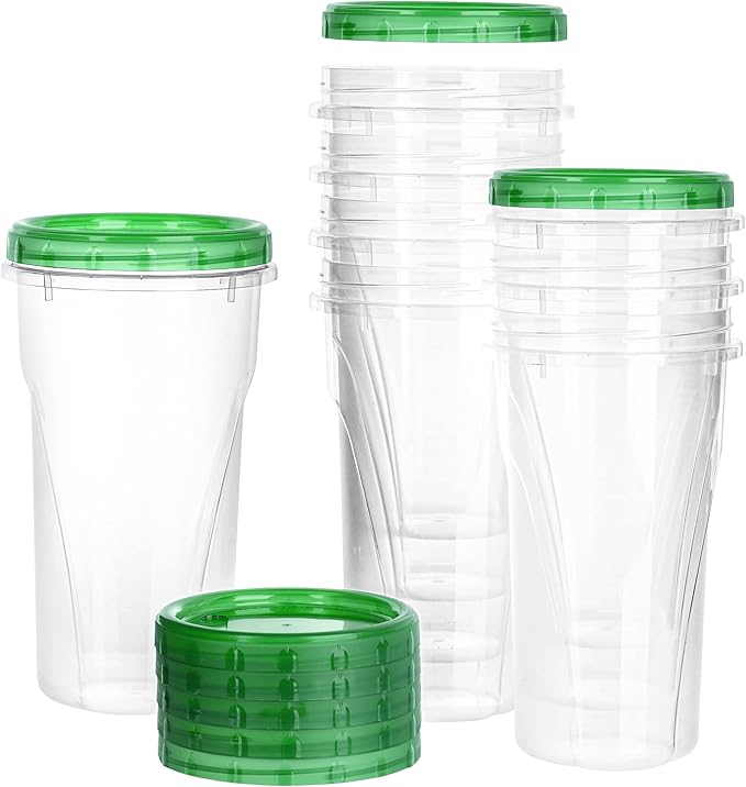 PLASTICPRO 48 Ounce Twist Top Deli Containers Clear bottom With Green Top Twist on Lids Reusable, Stackable, Food Storage Freezer Container Pack of 4