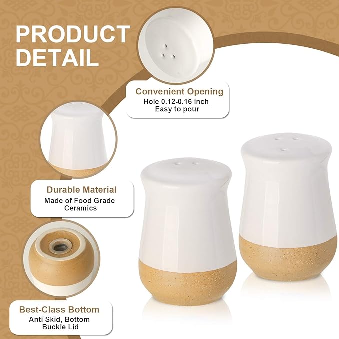 Hasense Salt and Pepper Shakers, Ceramic Salt Shaker set of 2, Cute Spice Sugar Shaker for Countertop, Farmhouse Salt Pepper Container Set for Home Wedding Decor, Christmas Gift, 2 Piece(White)
