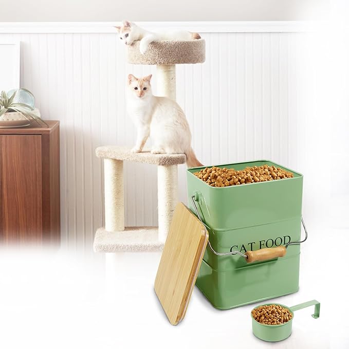 Farmhouse Cat Food Storage Container,6L Cat Food Canisters,Pet food Container Hold 5~6lbs Cat Food Treats,Airtight Cat food Storage with Lid and Scoop,Kibble Container Countertop-Green…