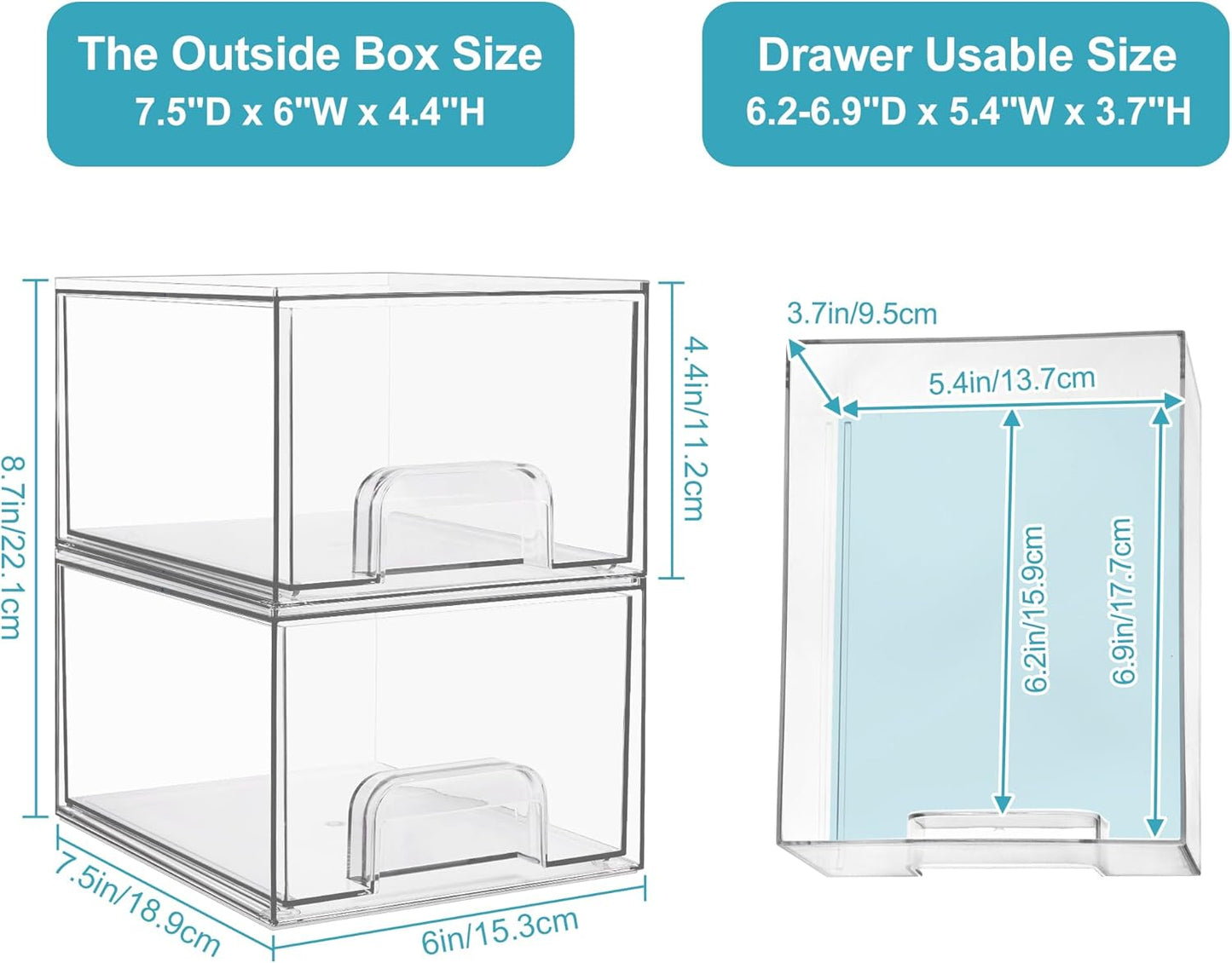 Vtopmart 4 Pack Clear Small Stackable Storage Drawers,Acrylic Bathroom Makeup Organizer,Plastic Storage Bins For Vanity, Undersink, Kitchen Cabinets, Pantry, Home Organization