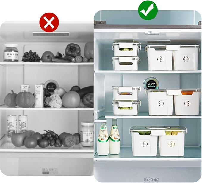 Refrigerator Organizer With Lids (3 Compartments), Fridge Storage Containers, Clear Organizers, Stackable With Lid