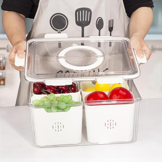 Large Airtight Fruit Storage Containers for Fridge with Lids & Handle, BPA-Free Food Storage Container, Kitchen Organizers and Storage, Organization and Storage, Refrigerator Oorganizers and Storage