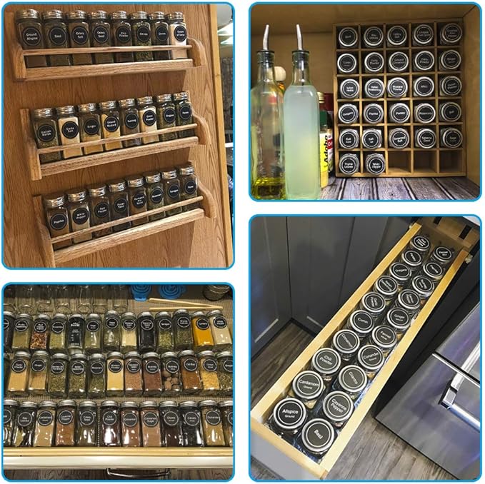 AOZITA 24 Pcs Glass Spice Jars with Labels - 4oz Empty Square Spice Bottles Containers, Condiment Pot, Shaker Lids and Airtight Metal Caps - Silicone Collapsible Funnel