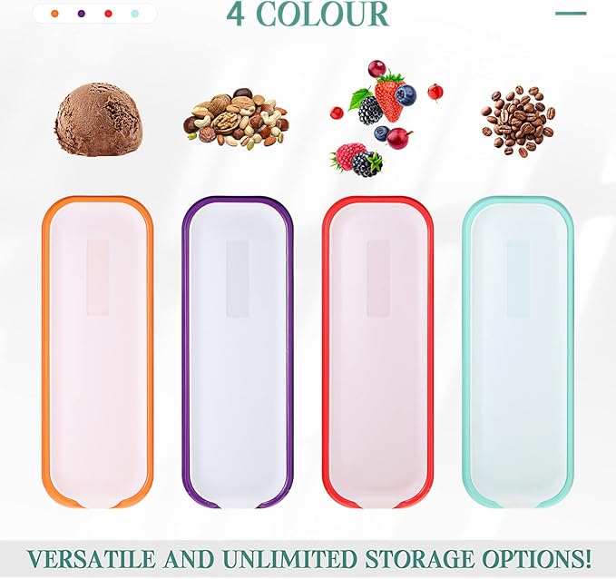 Nuenen 4 Pcs Reusable Ice Cream Containers with Lids and a Scoop 1.5 Quarts Plastic Rectangle Dessert Storage Tubs Homemade Ice Cream Storage Containers for Freezer Kitchen Refrigerator (Cute Colors)