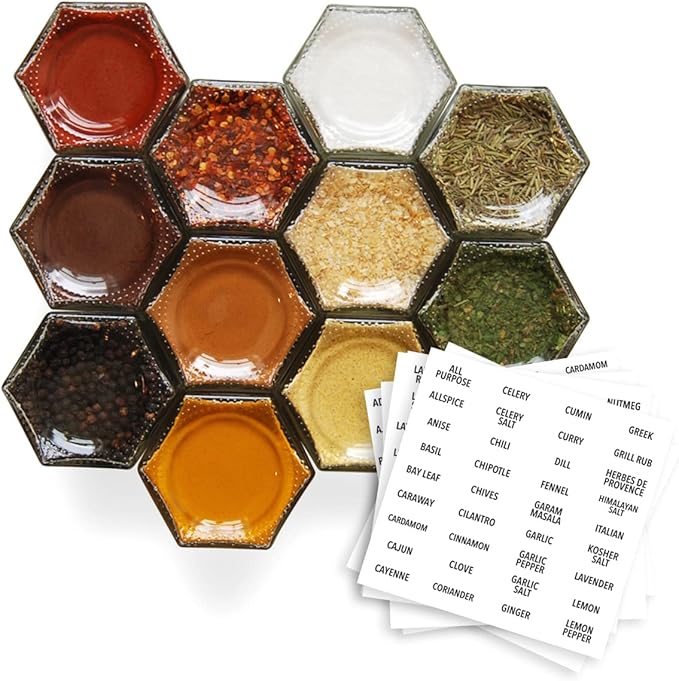 Gneiss Spice Basic Kit | 12 Magnetic Spice Jars Filled With Organic Seasonings (Large Jars)…