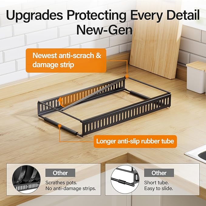 ORDORA Pots and Pans Organizer Under Cabinet, Expandable Cutting Board Pot Lid Organizer for Cabinet Holder with 10 Adjustable Dividers for Kitchen Storage