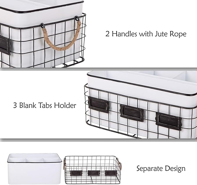 NIKKY HOME Farmhouse Utensil Caddy for Parties, Flatware Holder for Countertop, Rustic Metal Silverware Cutlery Caddy for Kitchen, Dining, Outdoors, Picnics, Parties - White