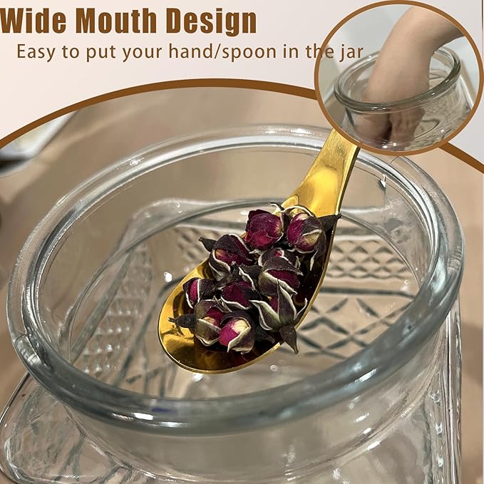 Vintage Glass Jar with Lid Spoon 38 OZ Round Thick Glass Storage Jars Airtight Lids Clear Decorative Canister Container for Food Candy Cookie Sugar Coffee Tea Nuts Snack Dog Treat Vase
