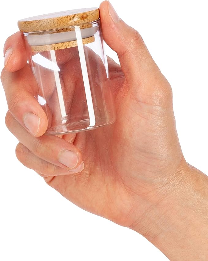 JUVITUS 2 oz Clear Glass Tall Borosilicate Jar with Bamboo Silicone Sealed Lid (6 Pack)