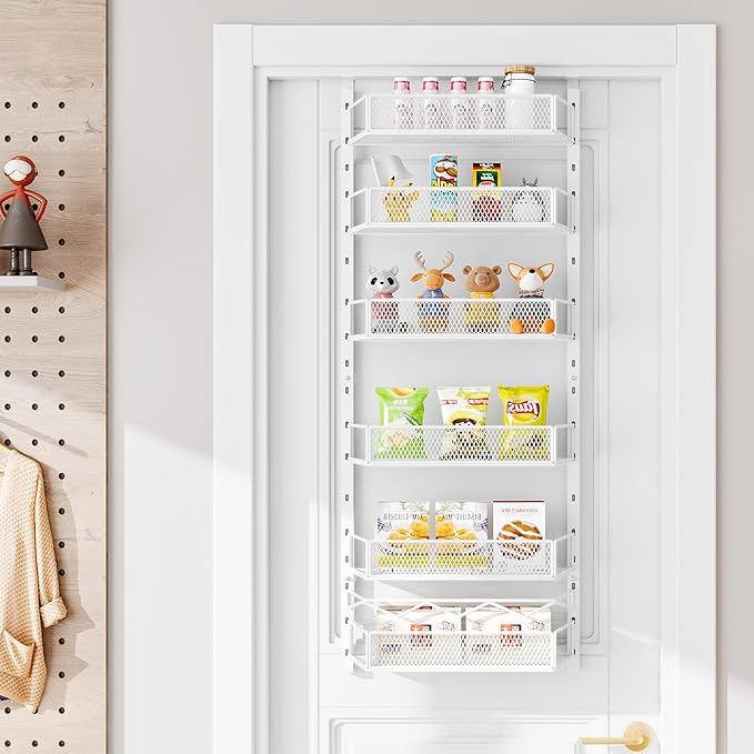 Over the Door Pantry Organizer, 6-Tier Pantry Organization and Storage,Adjustable Hanging Spice Rack Shelves, Cabinet Door Organizer for Easy Install, Home & Kitchen Essentials, White
