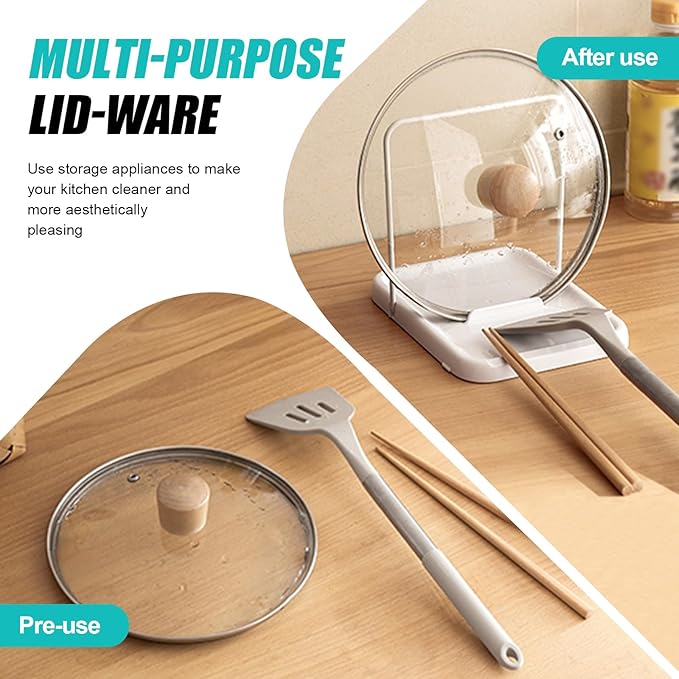 Pot Lid Holder, Spoon Holder for Stove, Foldable Pan Lid Organizer Stand with Nonslip Pads, Multifunctional Utensils Pan Pot Cover Lid Rack Shelf for Kitchen Counter, White