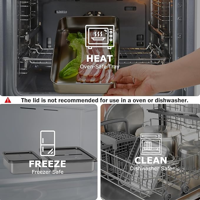 2 Pack Bacon Container for Refrigerator, 304 Stainless Steel Airtight Deli Meat Storage Containers with Lids for Fridge, Dishwasher Safe Food StorageContainers Fridge Organizers and Storage(46 OZ)