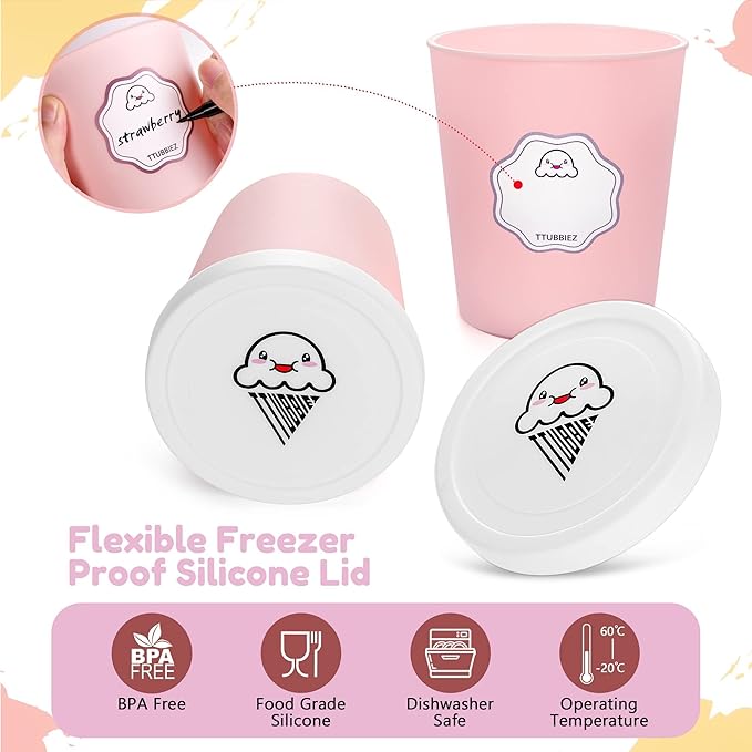 Ice Cream Containers (2 Pack - 1 Quart Each), Freezer Containers for Homemade Ice Cream Storage - Pink