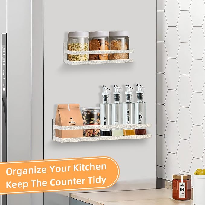 Uten Large Magnetic Spice Rack for Refrigerator, 2 Pack Strong Magnetic Shelves, Magnetic Shelf Moveable Fridge Organizer for Kitchen Holding Spices, Jars, Perfect Space Saver Storage Spice Rack