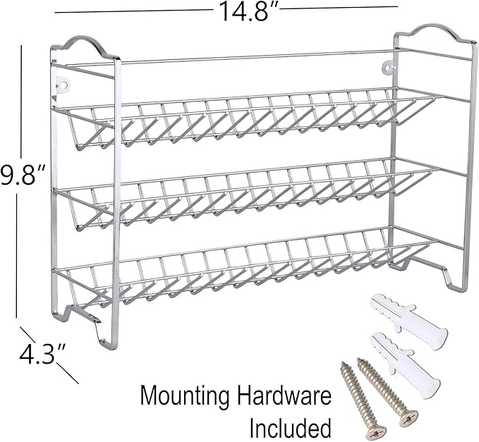 SWOMMOLY Spice Rack Organizer with 24 Empty Round Spice Jars, 396 Spice Labels with Chalk Marker and Funnel Complete Set, Spice Rack for Cabinet, Countertop or Wall Mount, Silver