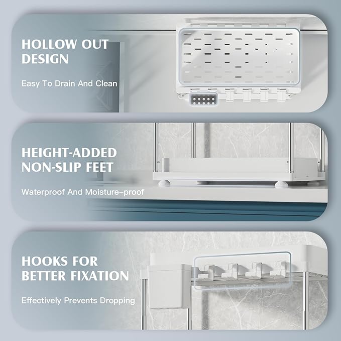 2 Pack Under Sink Organizers and Storage, Double Sliding Kitchen Cabinet Organizer, 2 Tier Height Adjustable Countertop Organizer for Kitchen Bathroom Laundry, White
