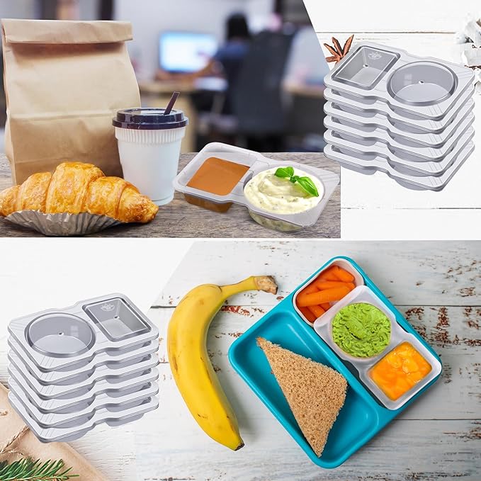 12 Sets Double Compartment Condiment Container with Lid, Reusable Snack Box for Sauces and Snacks for Meal Prep, Parties, and On-the-Go