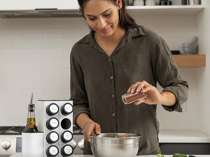Prepdeck Chef Caddy Spice Rack - Seasoning & Oil Organizer - Spice Labels & Blank Labels, Kitchen Counter Organization and Storage (Pro)
