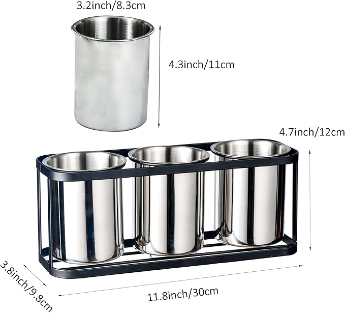 IMEEA Silverware Caddy for Countertop Kitchen Utensil Holder Stainless Steel Utensil Caddy Cutlery Holder with Black Metal Rack