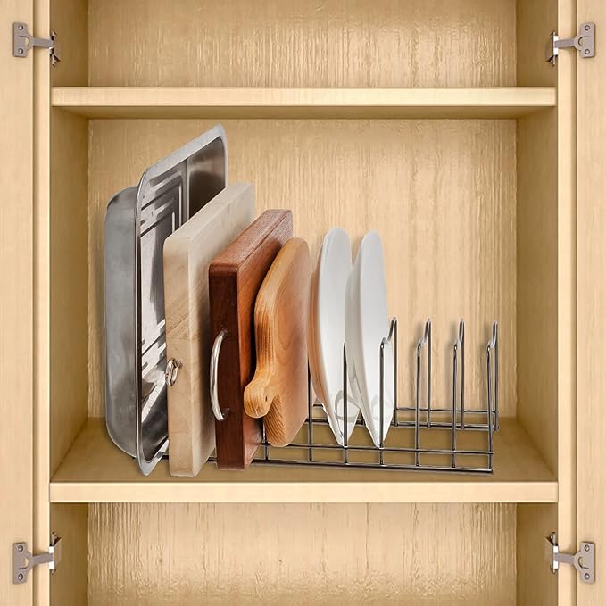 Pot Lid Organizer, Pot Lid Rack Holder, Rest Cutting Board, Bakeware, Pots & Pans, Serving Trays, Reusable Containers in Cabinet Pantry, Stainless Steel