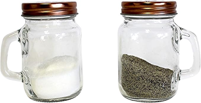 Retro Mason Jar Salt and Pepper Shaker Set – Clear Glass with Stainless Steel Lids, 2-Piece Vintage Design for Kitchen and Dining by Dependable Industries