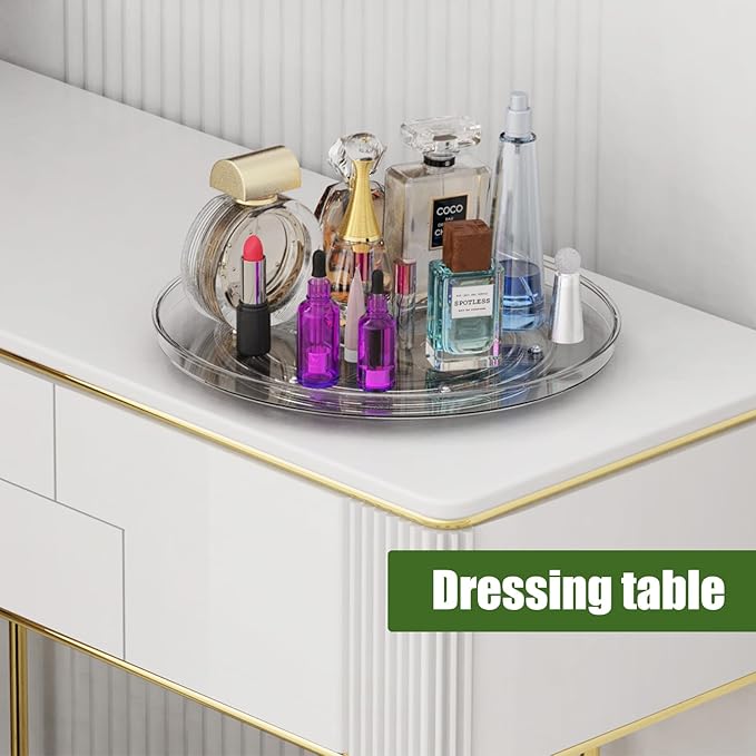 10.6 Inch Lazy Susan Organizer 2 Pack, Clear Turntable Organizer for Cabinet, Plastic Rotating Spice Rack Pantry Organization and Storage for Kitchen, Bathroom, Countertop, Table, Fridge