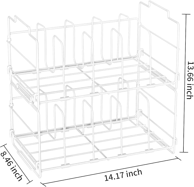 Metal 2-Tier Food Container Lid Organizer – MAYZOLOP Lid Organizers Inside Cabinet with 8 Adjustable Shelf for Kitchen Cabinets, Pantry – Keep Your Kitchen Tidy with Sturdy Storage (White)