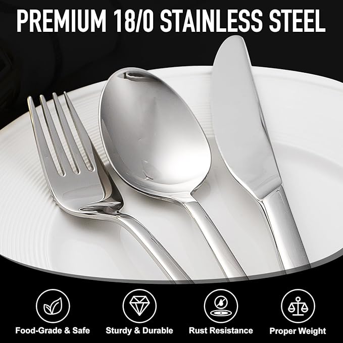 21-Piece Modern Stainless Steel Silverware Sets with Organizer Tray Silver Tableware Cutlery Set Fork Spoon and Knife Flatware Sets Heavy Duty Eating Kitchen Utensil Set Service for 4, Dishwasher Safe