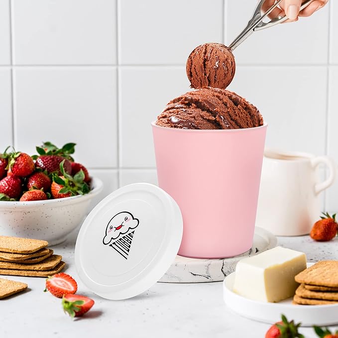 Ice Cream Containers (2 Pack - 1 Quart Each), Freezer Containers for Homemade Ice Cream Storage - Pink