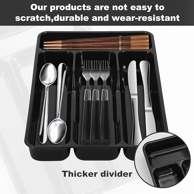 Silverware Drawer Organizer Tray,Mini Classic Organizer for Kitchen Drawers, Utensil Tray and Cutlery Silverware Holder Plastic Drawer Dividers with 4 Slots Multipurpose for Forks, Knives