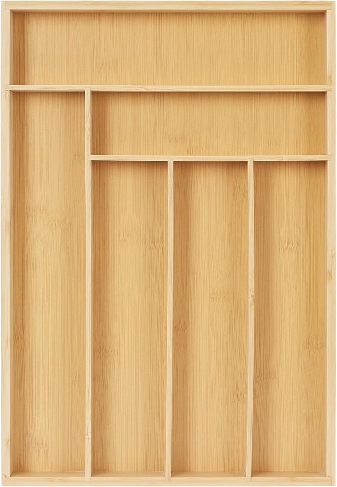 Silverware Organizer Kitchen Drawer Organizer Utensil Organizer Bamboo Silverware Holder Cutlery Organizer in Drawer Flatware Organizer Tray(6 slots, Natural