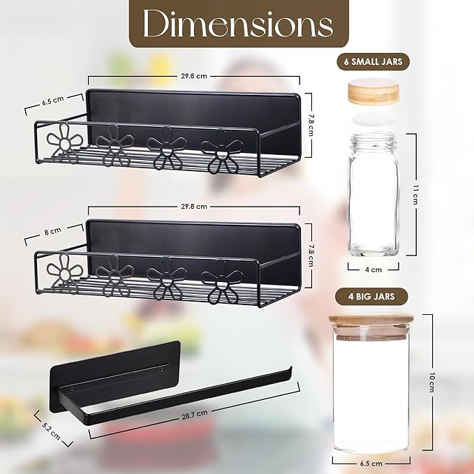 LULUX Magnetic Spice Rack Organizer 2-tier Strong Magnetic Bases, 10 Spice Jars, and Paper Towel Holder Kitchen Storage Solution for Pantry, Fridge, or Wall