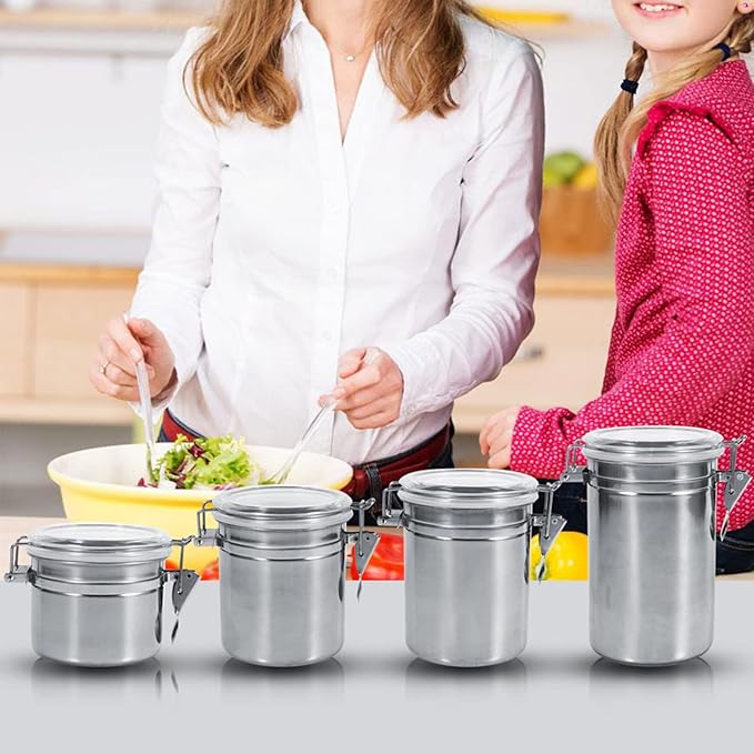 Coffee Canister, 4 Sizes Stainless Steel Kitchen Food Storage Container Bottle Sugar Tea Coffee Beans Canister (large size)