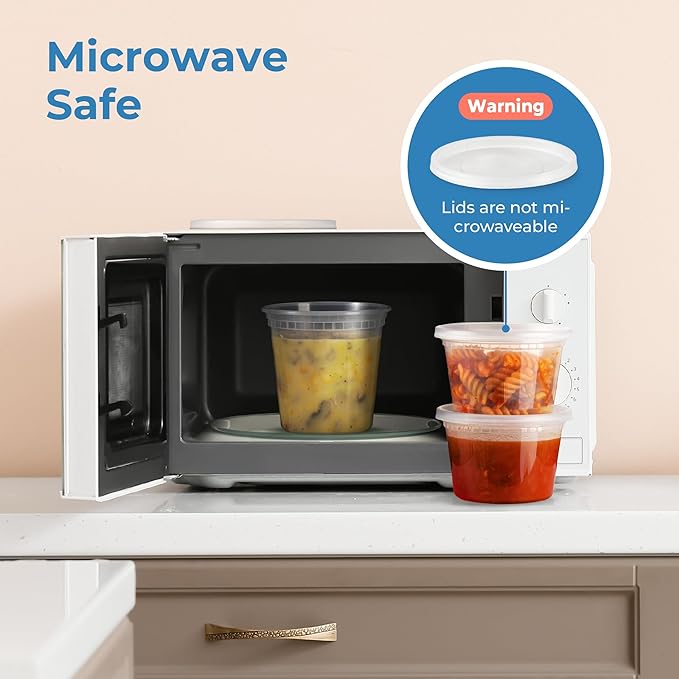 Fit Meal Prep 40 Pack 16 32 oz Deli Containers with Lids Variety Pack, US Made Leakproof Assorted Plastic Soup Container, Combo Clear Food Storage Containers for Restaurant, Microwave Freezer Safe